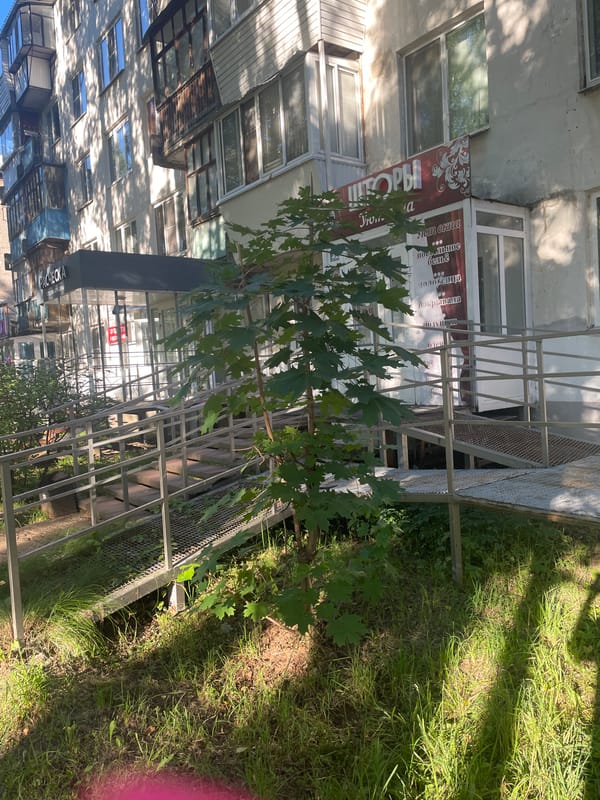 Russian residential courtyard on a sunny summer afternoon