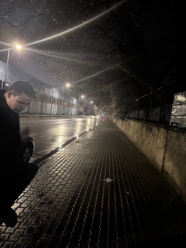 Nighttime street scene captured in Dobrich, Bulgaria
