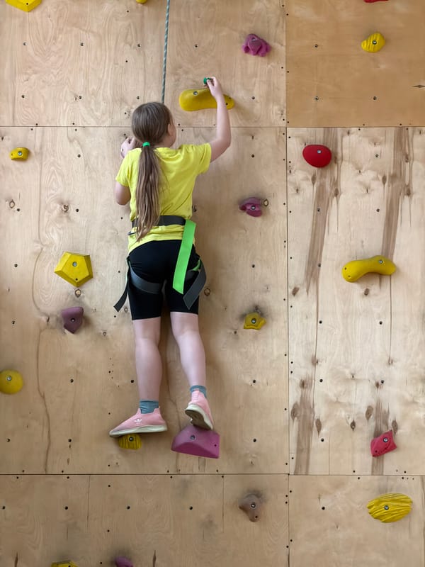 Young climber scales indoor wall in Izhevsk