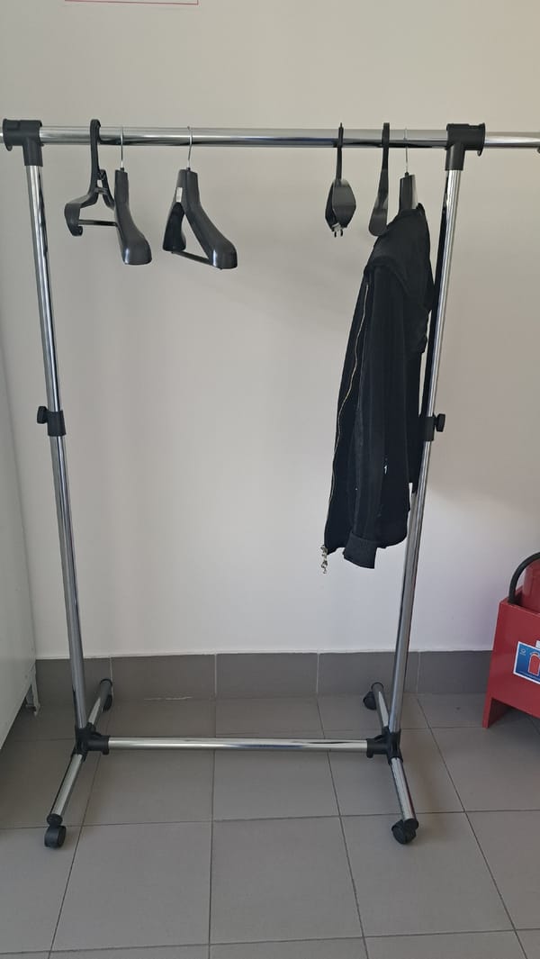 Clothing rack and calculator spotted at Lytkarino commercial space