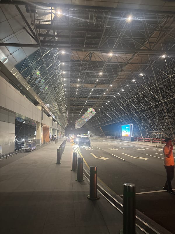 Airport terminal interior documented in Taoyuan City at night