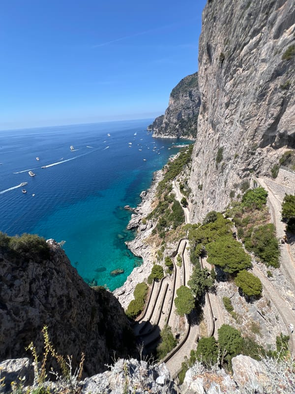 Tourist documents scenic hour-long exploration of Capri's coastline and gardens