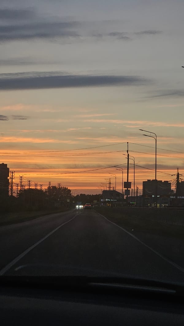 Golden hour sky over a road in Novaya Adygeya, Russia