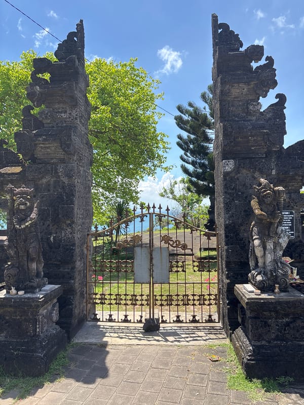 Traditional Balinese gates and coastal views documented in Indonesia