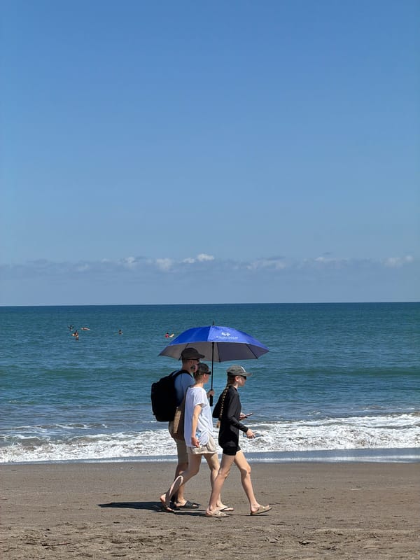 Early morning beach activity observed in North Kuta, Indonesia