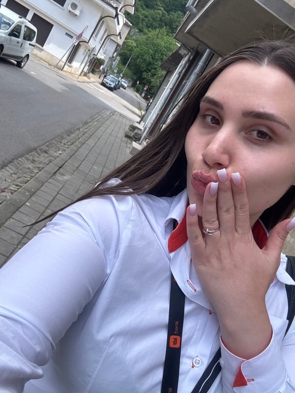 Quick selfie series outside in Gabrovo, tbi bank lanyard on