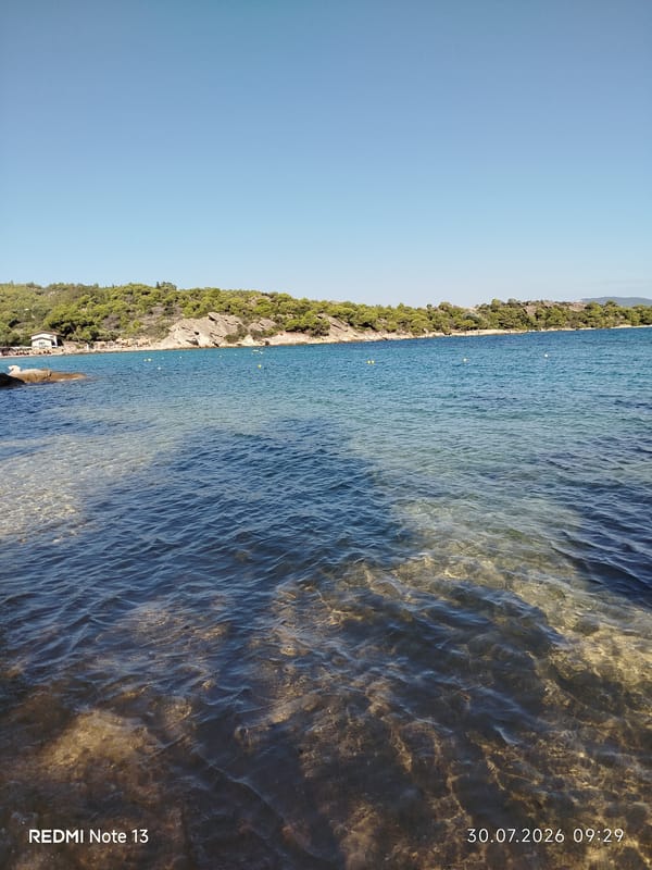 Calm morning on a clear-water beach in Sithonia, Greece