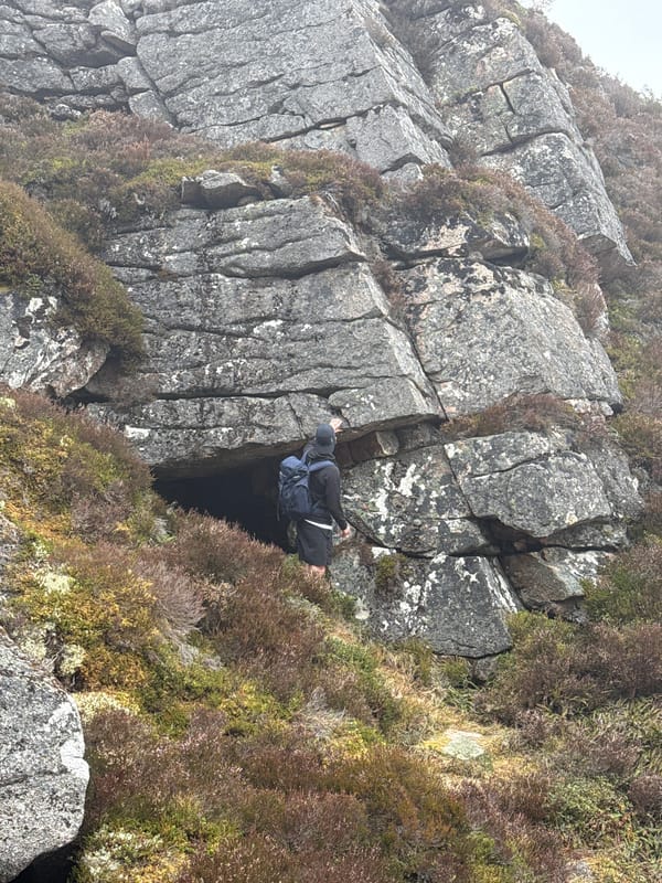 Solo hiker documented on mountain trail and campsite
