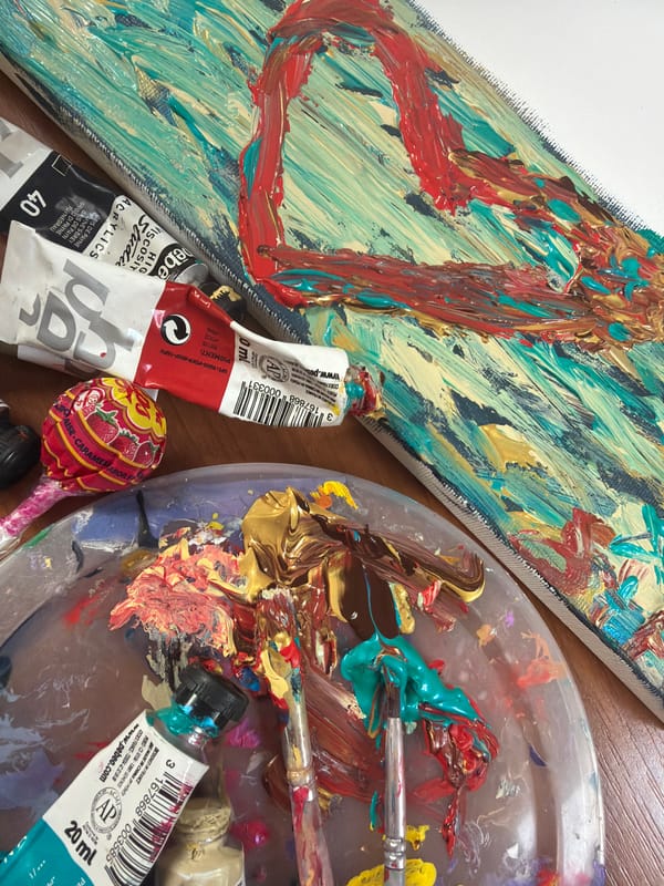 Artist creates abstract oil painting in Podgorica studio