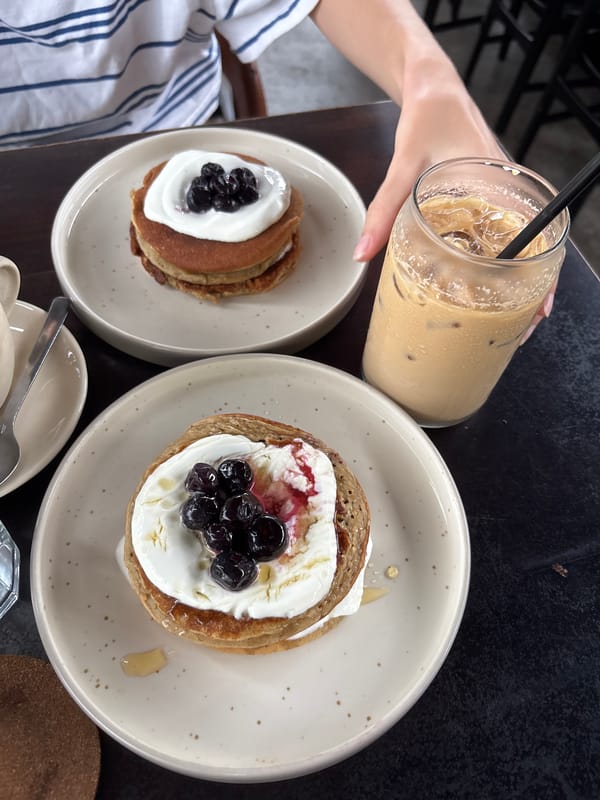 Morning breakfast documented at Kuta Selatan cafe during rain