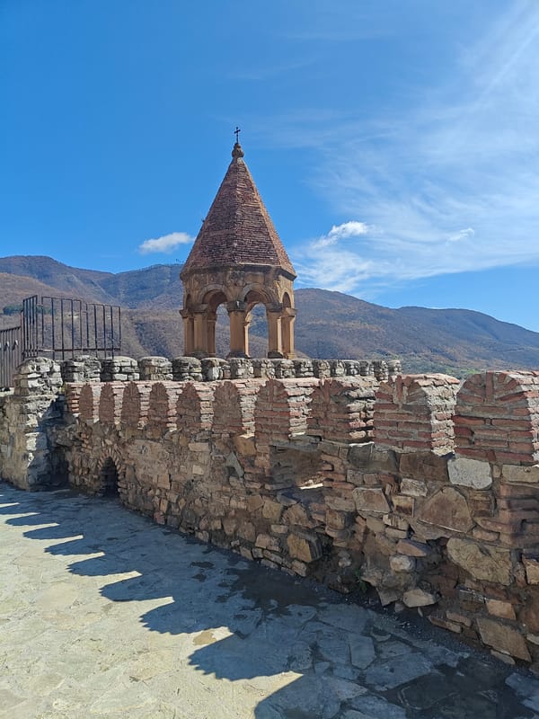 Georgian Ananuri fortress documented by witnesses under clear skies
