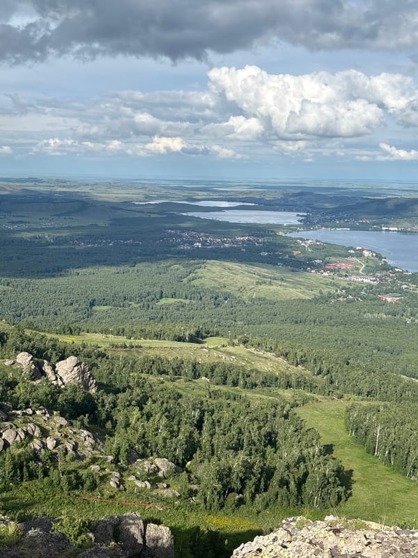 Rocky mountain ridge walk with sweeping lake and valley views