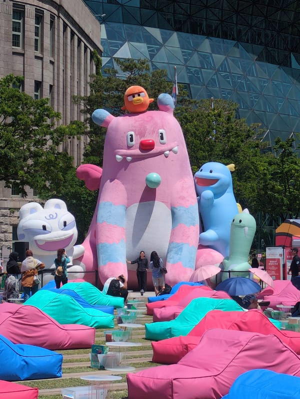 Inflatable cartoon display spotted near Seoul's Coex Aquarium early morning