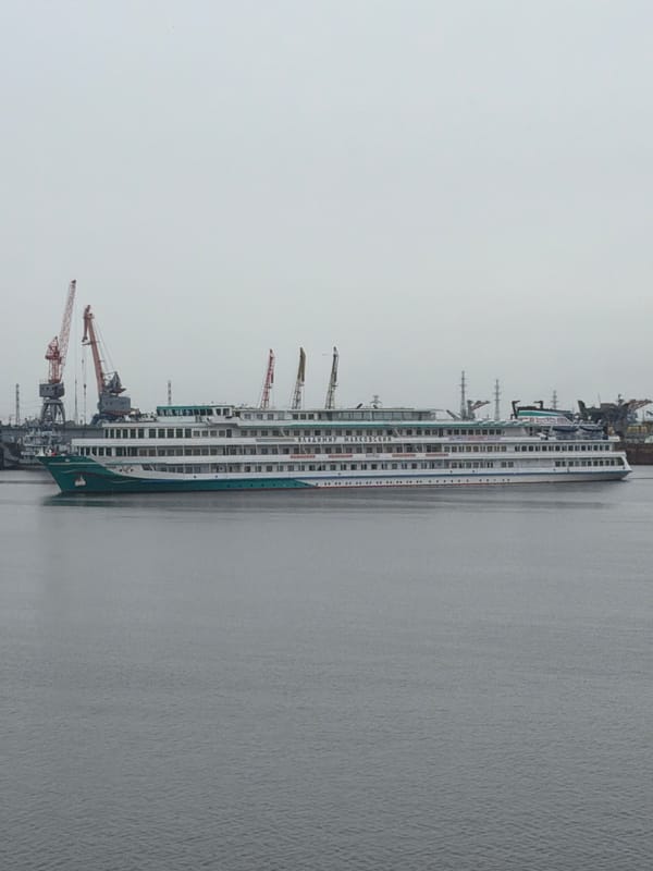 Cruise ship Vladimir Mayakovsky docked in Chaikovsky, Russia
