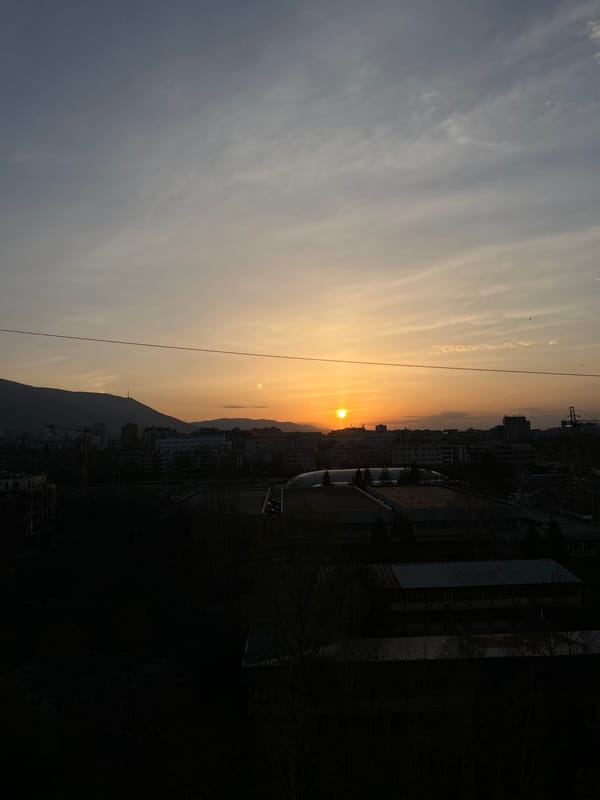 Sunset captured across Sofia streets and Vitosha mountain backdrop