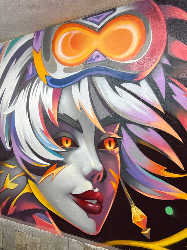Sofia scenes captured: street mural and modern salon interior