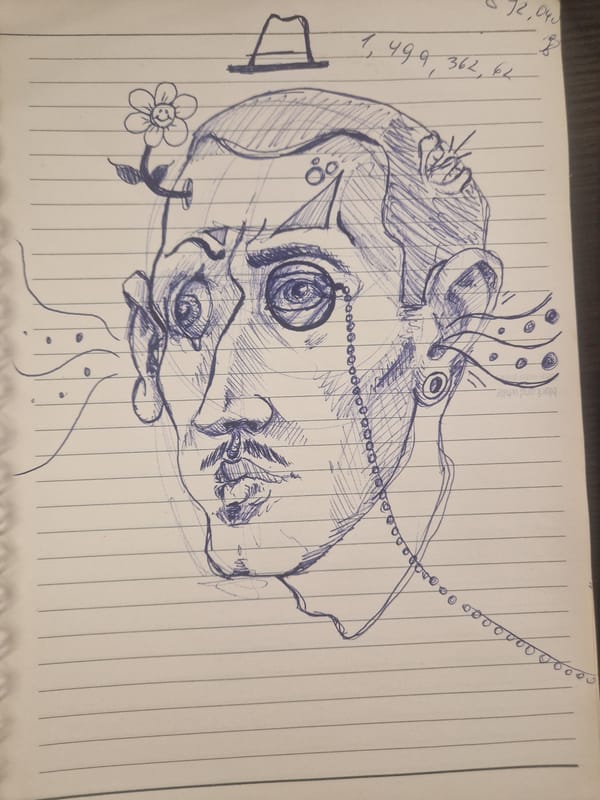 Abstract blue pen drawing created on notebook paper