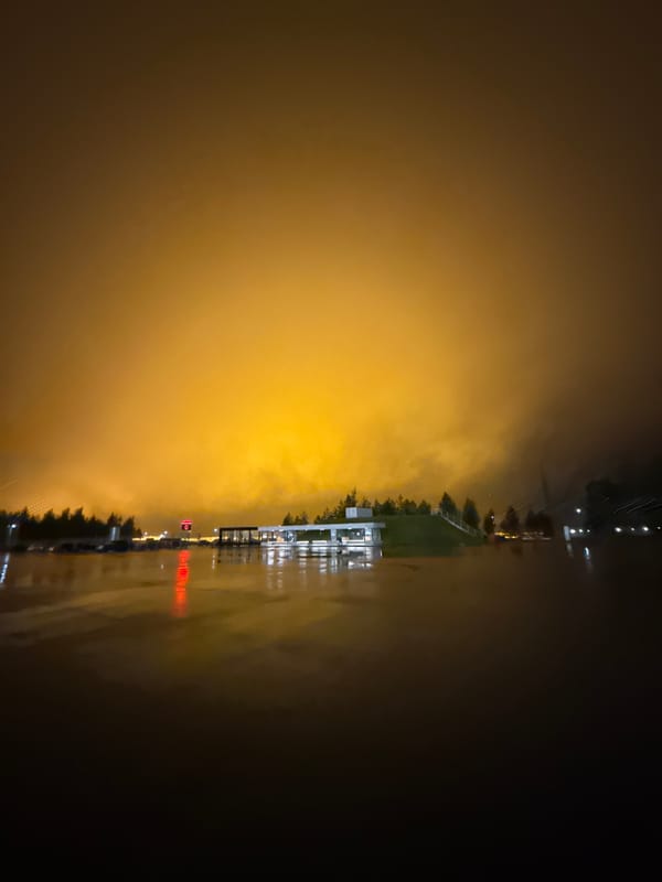 Orange sky illuminates Sarapul amid fog and light pollution