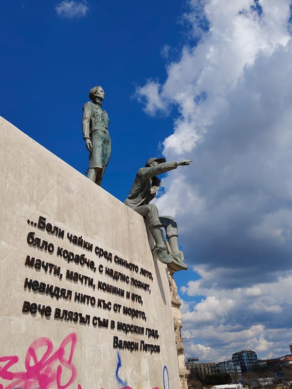 Morning observations of Varna monument and peaceful coastal scenes