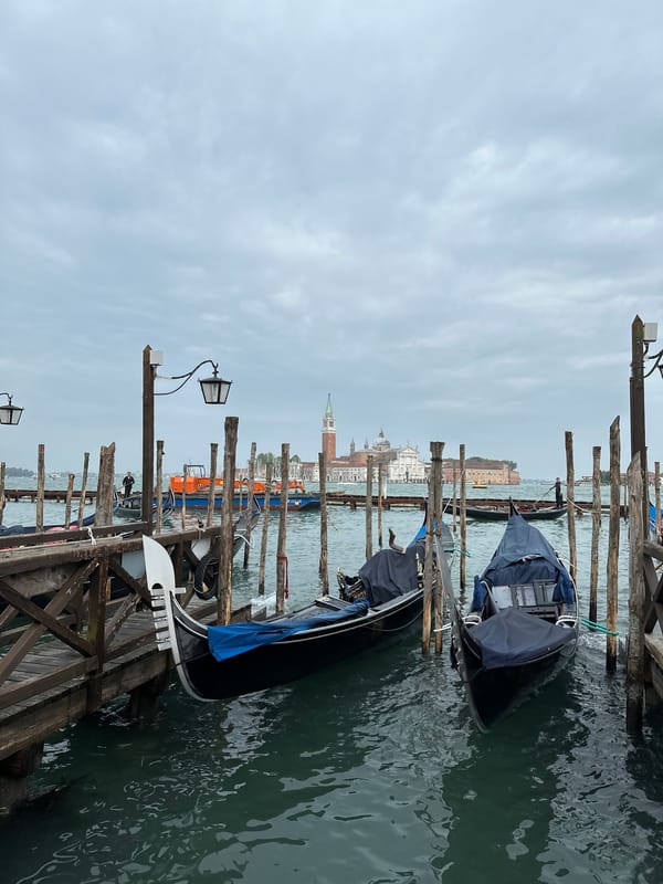 Gondolas moored along Venice canal documented by witness