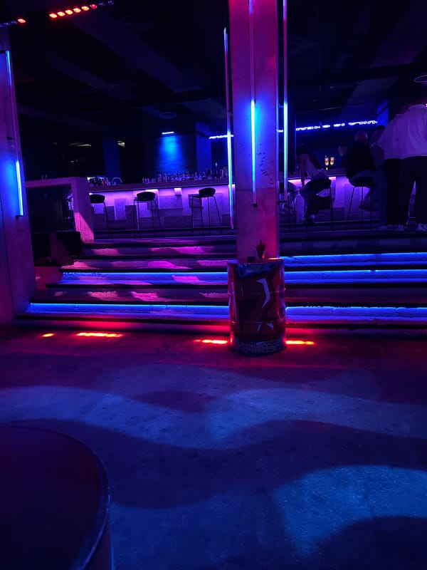 Colorful LED-lit bar scene documented in Varna, Bulgaria