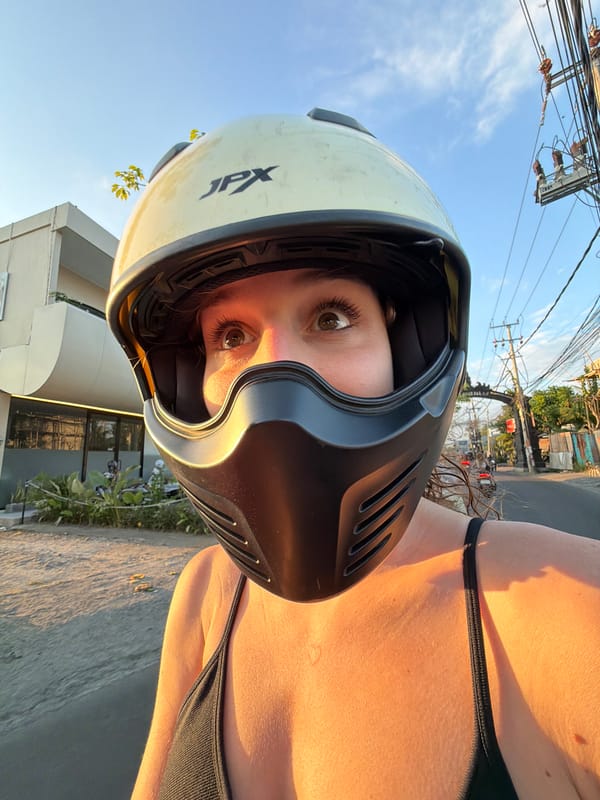 Woman documents scooter ride through North Kuta rice paddies