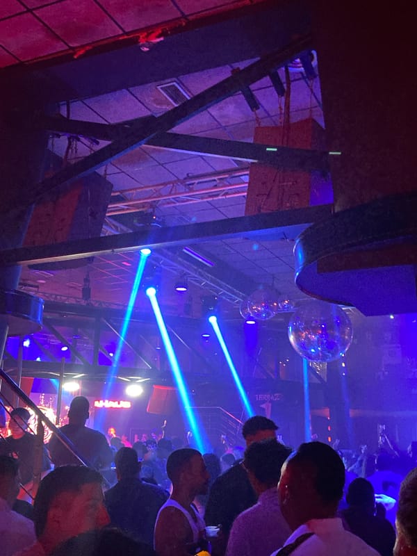 Murcia nightclub glowing with disco balls and colored light