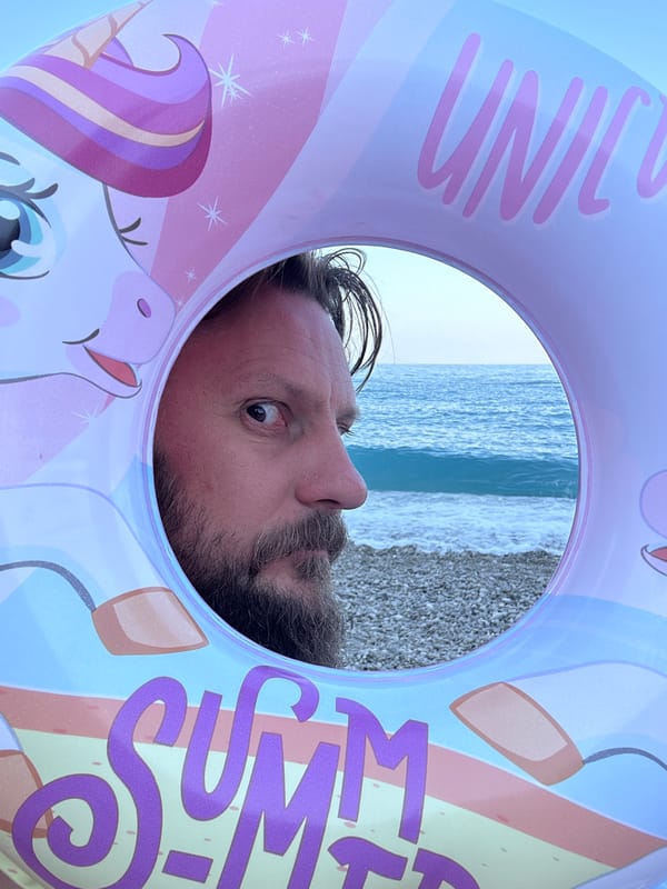 Lazy morning at a Fethiye beach with inflatables and selfies