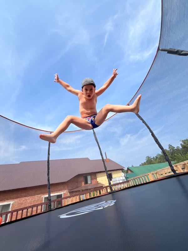 Summer trampoline session on a July morning in Chaikovsky