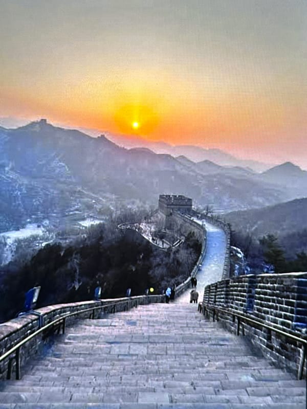 Great Wall of China photographed at sunset from Russia