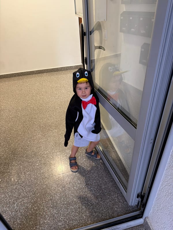 Child in penguin costume spotted at location 666