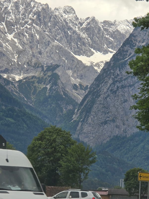 Mountain landscape viewed in Garmisch-Partenkirchen under overcast skies