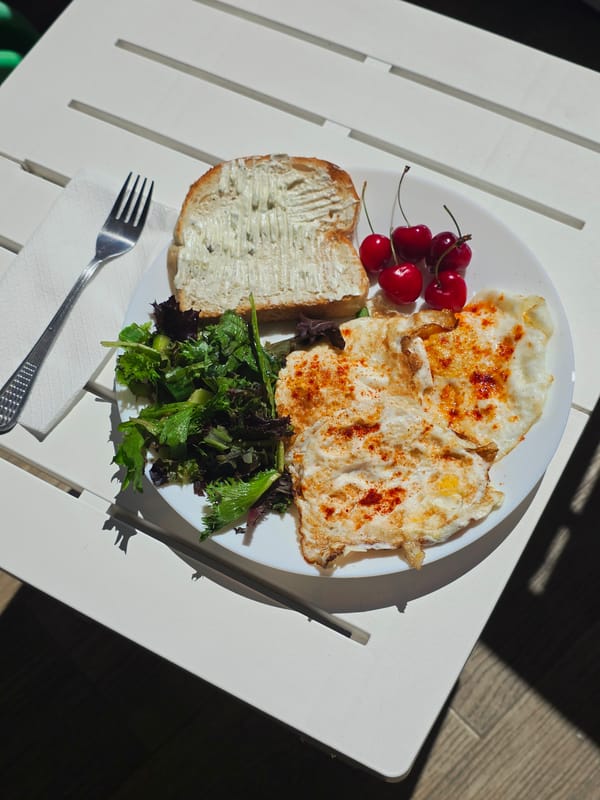 Sunday breakfast spread with eggs and homemade pizza in Varna