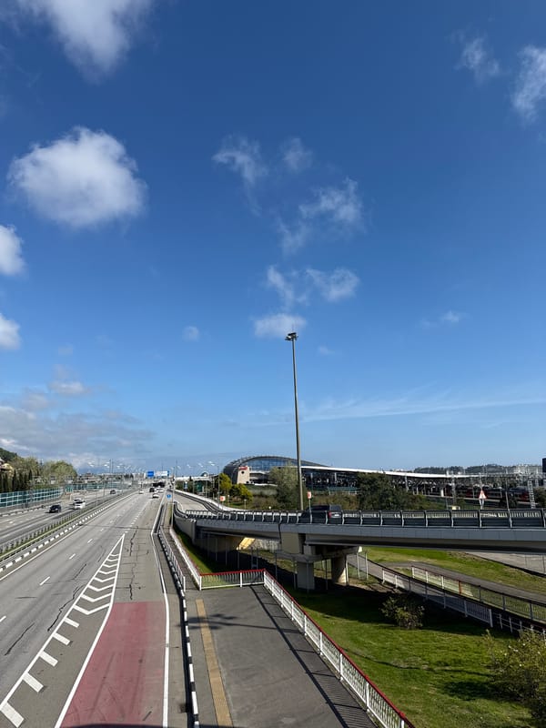 Clear skies over modern highway in Sirius, Russia