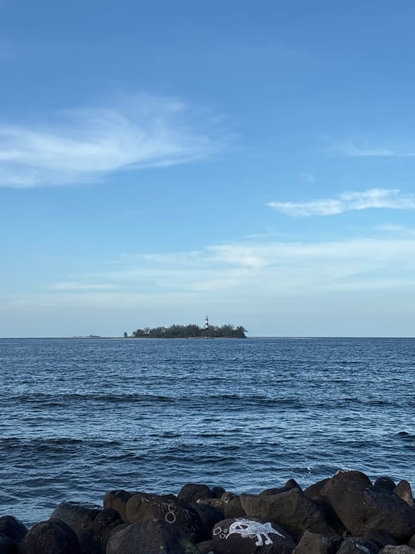 Rocky Gulf coast view with lighthouse island off Veracruz