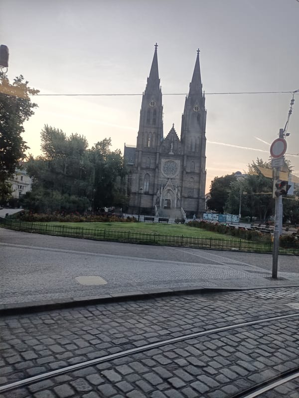 Tram ride through Vyšehrad, past Prague's Gothic basilica