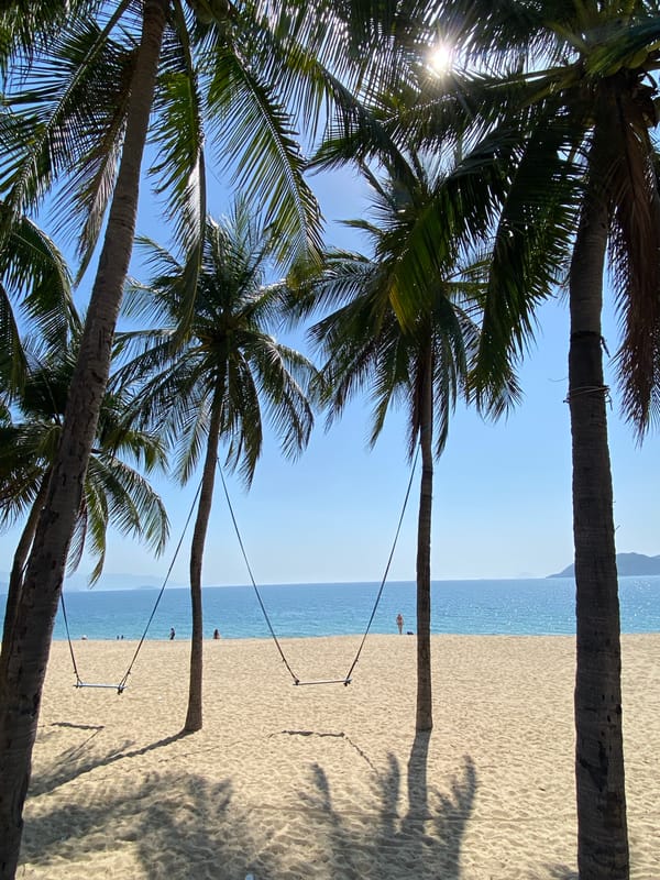 Lazy morning on Nha Trang's palm-lined beach and coastal park