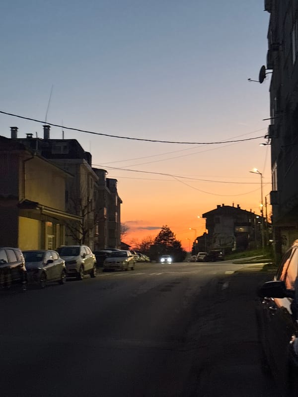 Sunset captured on residential streets in Veliko Tarnovo, Bulgaria
