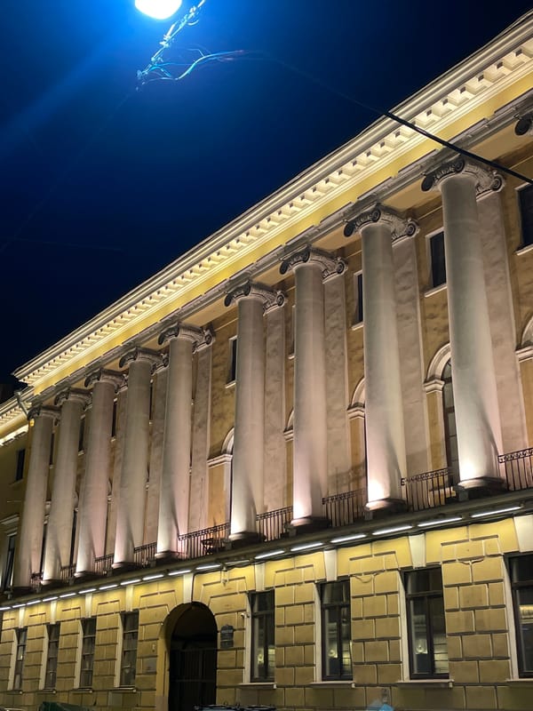 Evening architectural documentation in historic Saint Petersburg district