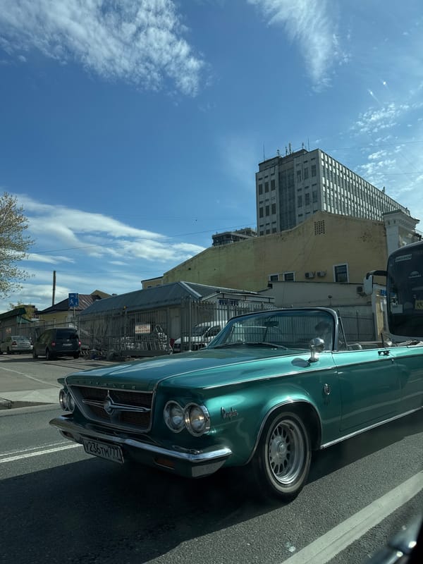 Vintage teal Chrysler spotted parked on Moscow street
