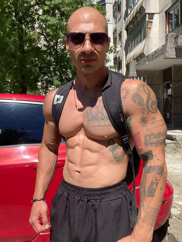Tattooed, muscular figure spotted outdoors and at a Pleven gym