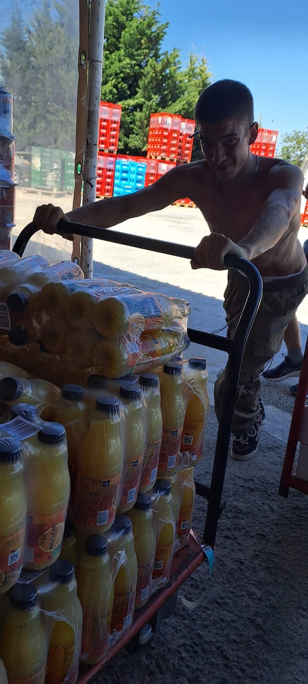 Workers organize beverage inventory at Velika warehouse morning shift