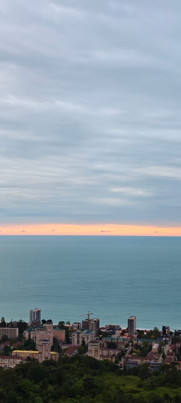 Panoramic views captured of Gagra coastline under cloudy skies