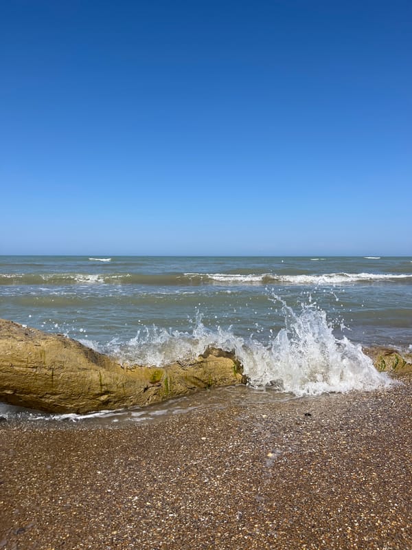 Waves crash along Caspian Sea shore in Kaspiysk