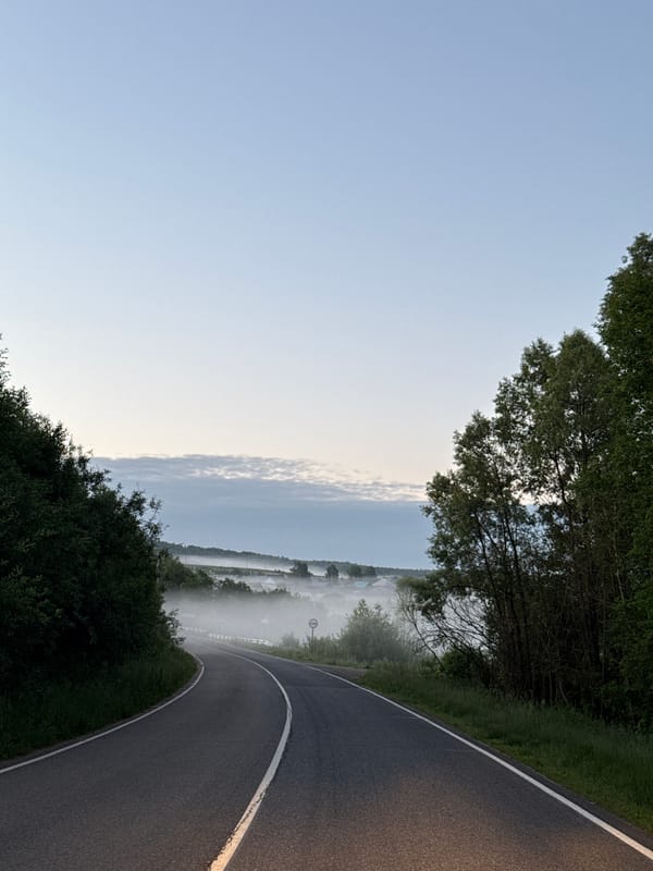Dawn road scene documented in Уральское, Russia
