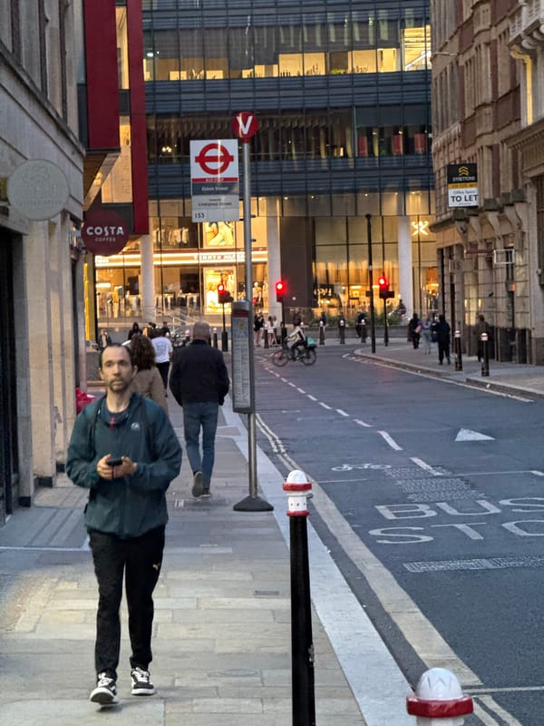 London street scenes captured near Costa Coffee and colorful buildings