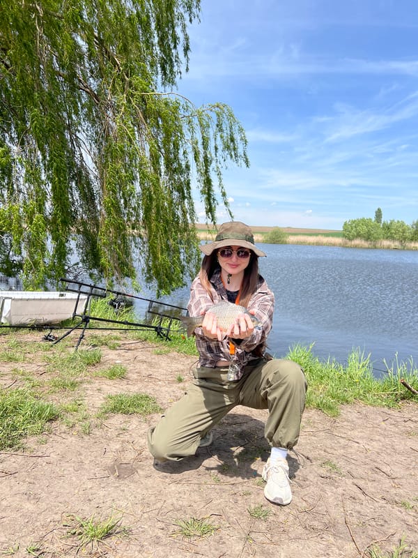 Fishing group camps and catches marked fish near Romanove Selo