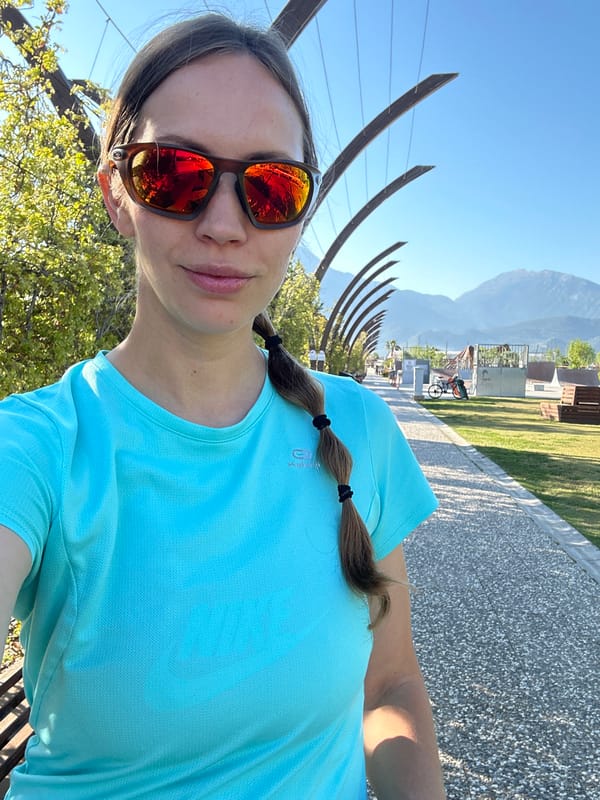 Woman exercises outdoors in Turkish resort town early morning