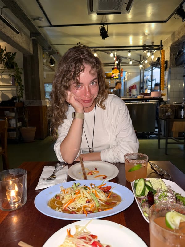 Dinner at a Tel Aviv restaurant, plates mid-meal