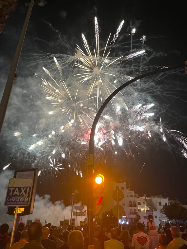 Fireworks display over the Blanes waterfront at night